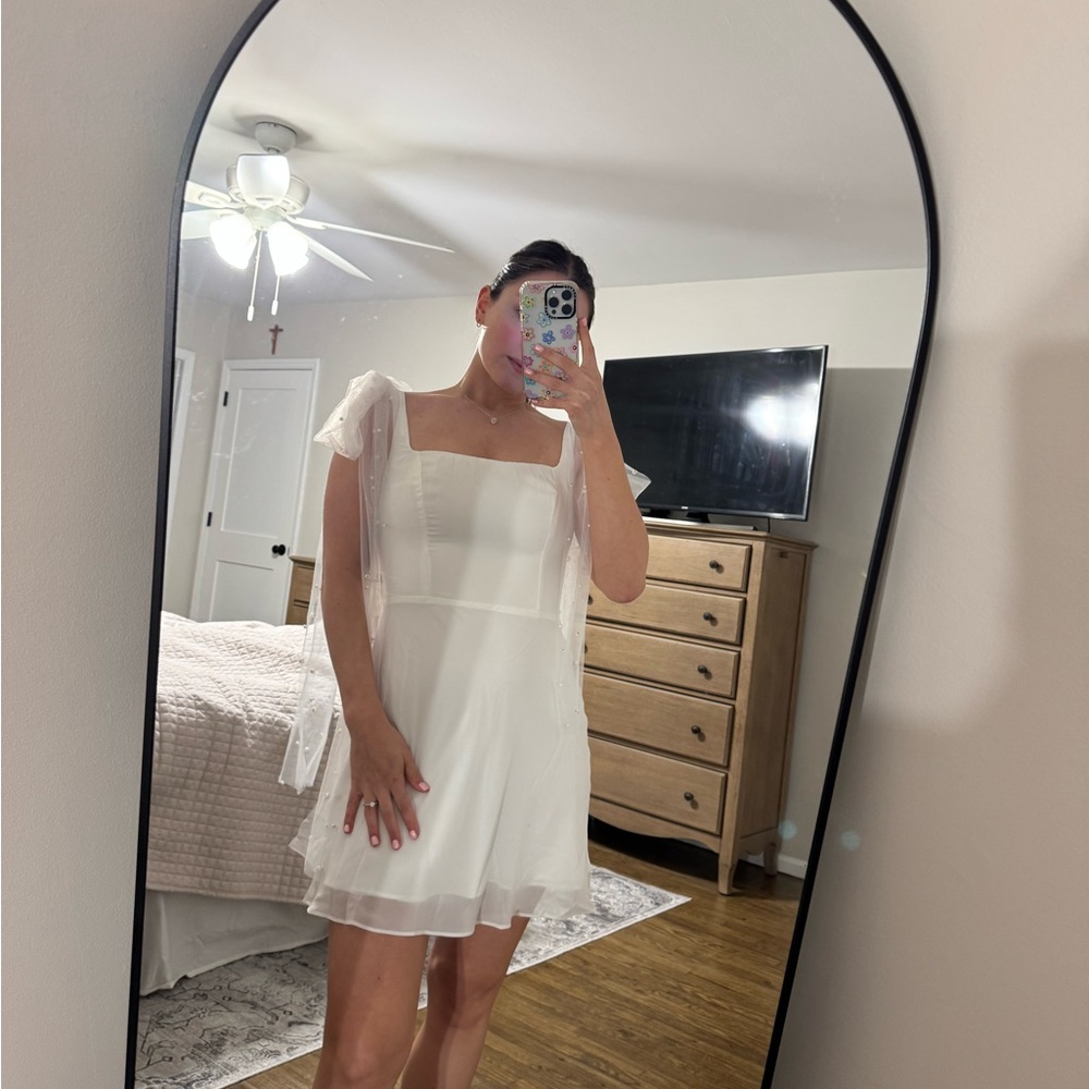 Pearl Bow Strap White Dress